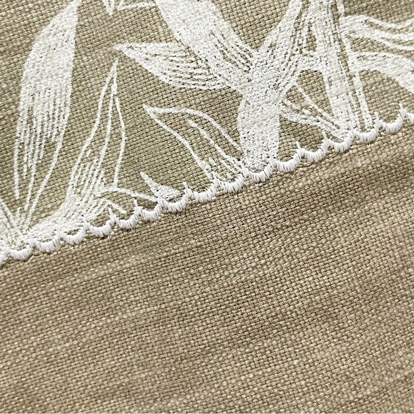 Linen Blend Beige Green Printed Embroidered Table Runner Dragonflies Flowers - Picture 6 of 7